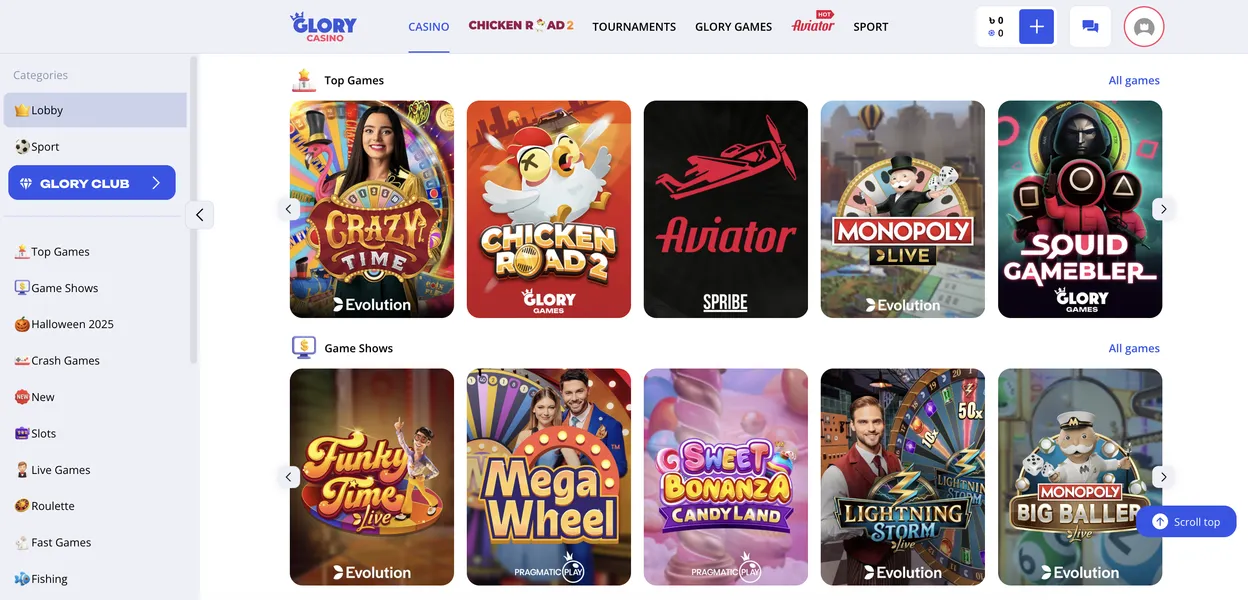 Top Slots and Games with High RTP at Glory Casino