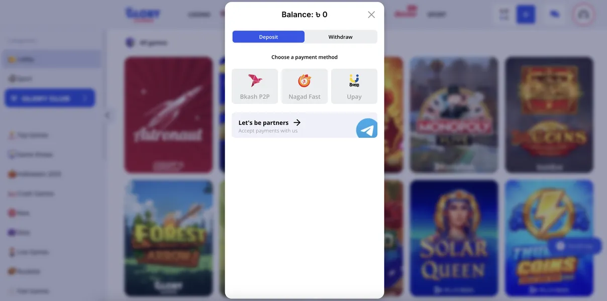 Seamless Deposits and Withdrawals at Casino Glory